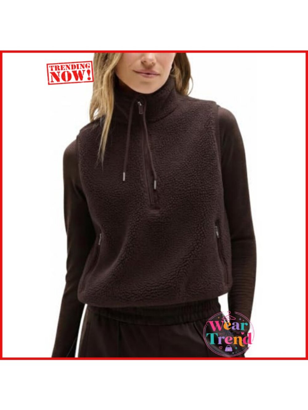 Womens Cropped Sherpa Fleece Vest Half Zip High Neck Sleeveless